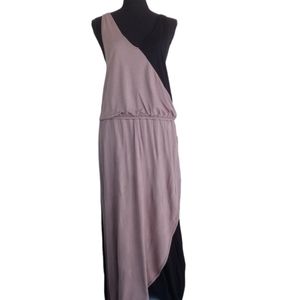 Mossimo Tan Black Two Tone Asymmetrical Braided Spaghetti Strapped Maxi Dres